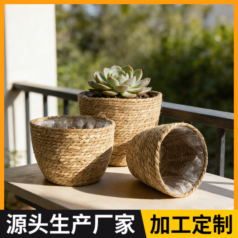 [Procesamiento personalizado] plantas creativas de paja trenzadas en maceta de vinas trenzadas en cestas de plantas verdes trenzadas balcón decoración de maceta de carne