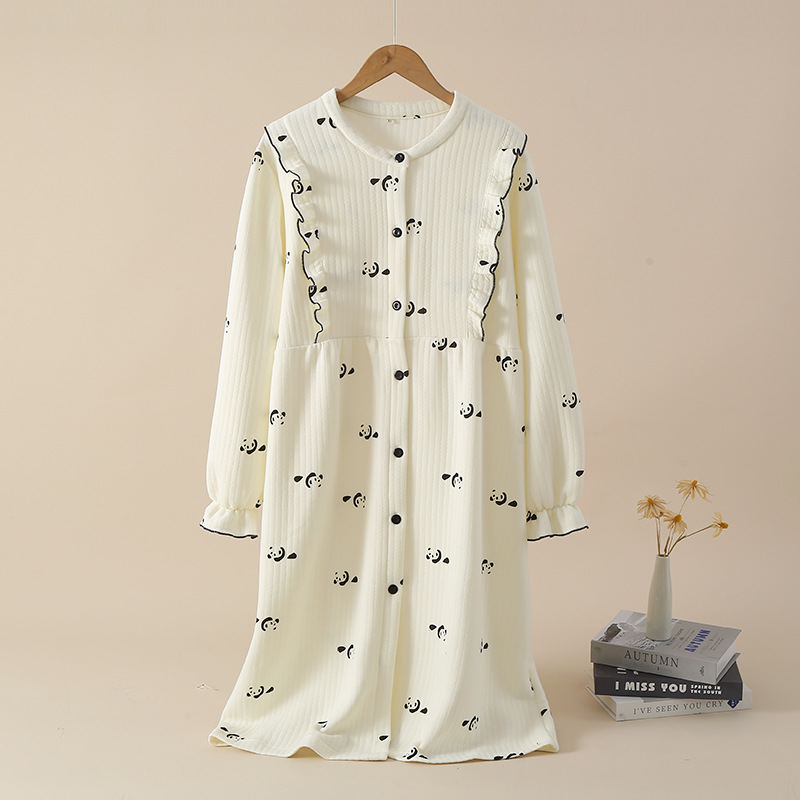 秋冬の女性の純綿の3層の空気綿の中間層の長袖のパジャマの冬の綿の保温の甘い家庭服の月子服