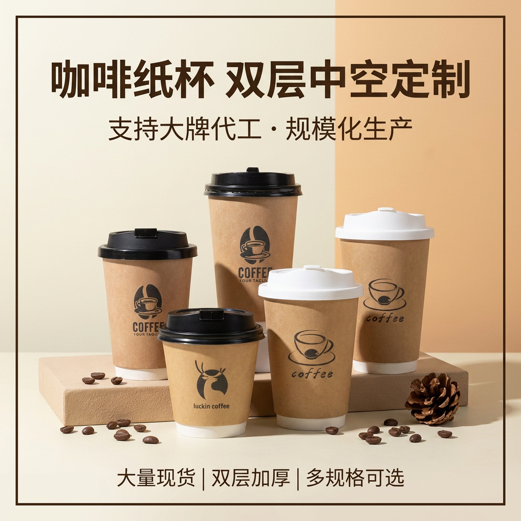 一次性咖啡杯子新款加厚带盖商用便携外带防漏热饮纸杯定制印logo
