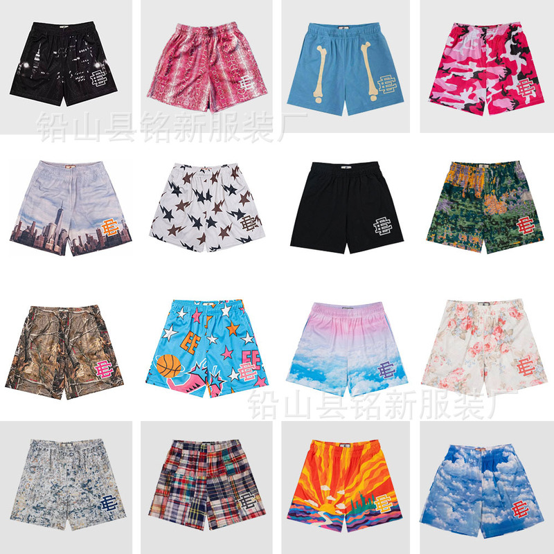 Ee Print Shorts Trendy Brand Ericemanuel Printed Logo Sweatpants Mesh Drawstring American Shorts