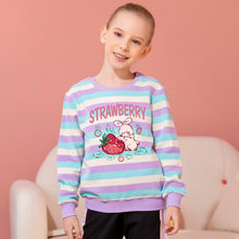 2025新款中小童彩条卫衣秋装女童洋气时髦宽松撞色长袖T恤现货批