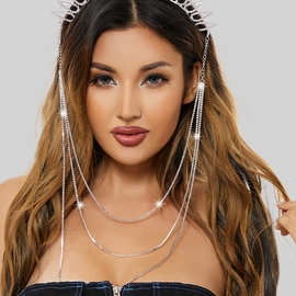 欧美时尚多层水钻项链一体发箍 跨境超个性聚会party发饰headband