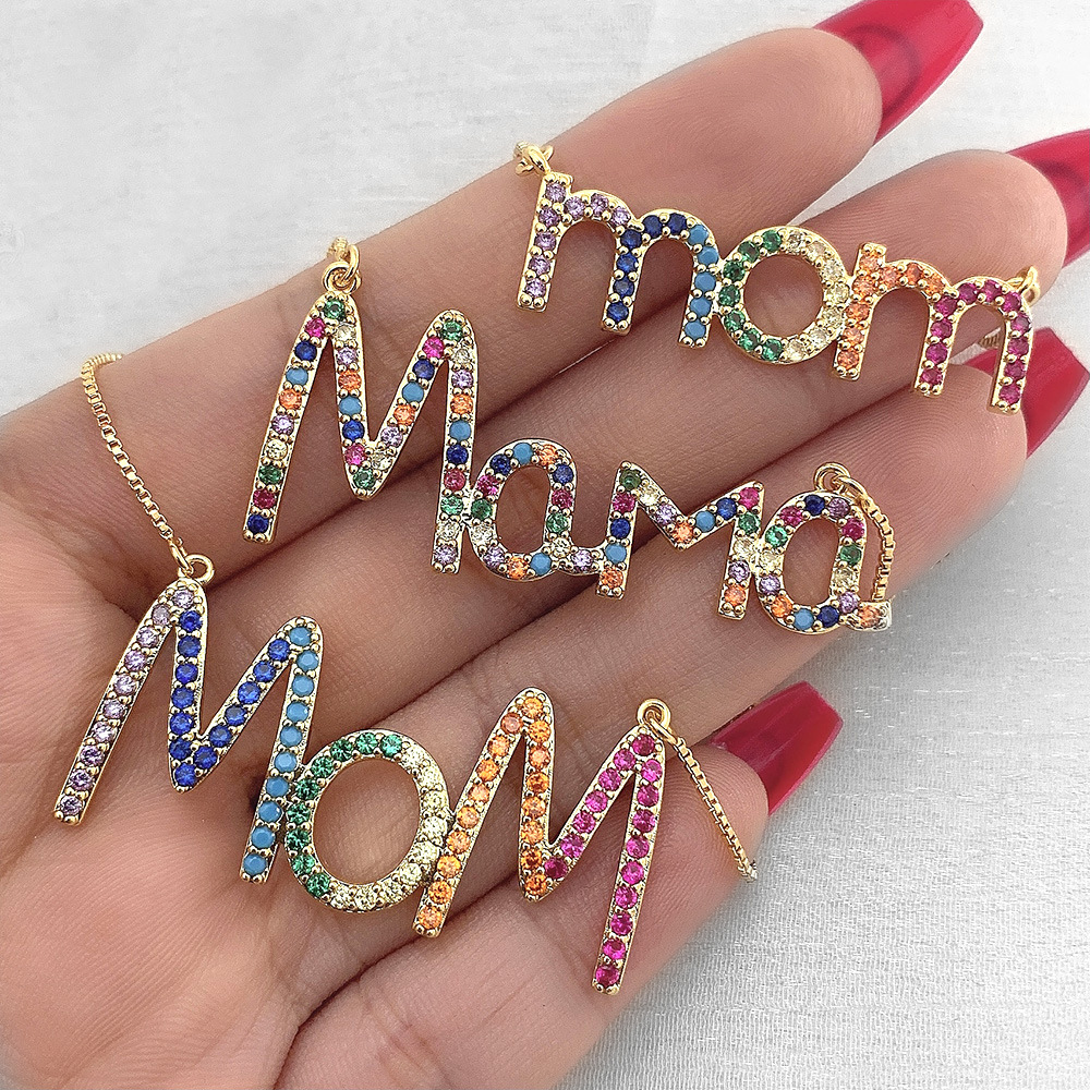 FOXI New Foreign Trade European And American Festival Mother's Day Jewelry Color Mother Pendant Mom Earrings Ins Zircon Necklace