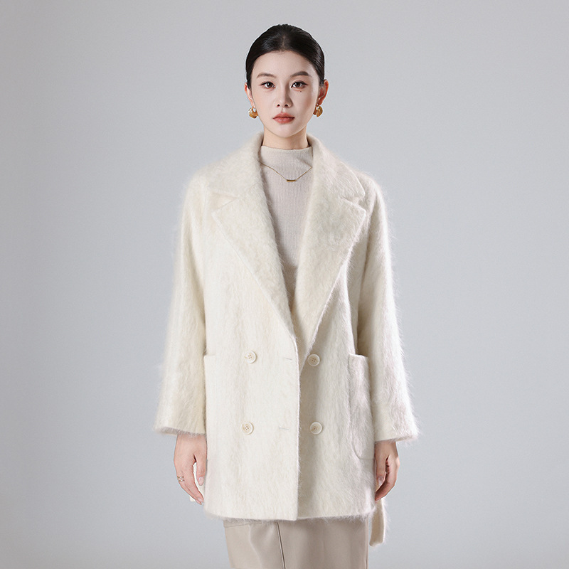 New fur coat with lining, brushed 100% Australian wool, loose and casual, with a blazer collar, thick woolen coat New fur coat with lining, brushed 100% Australian wool, loose and casual, with a blazer collar, thick woolen coat
