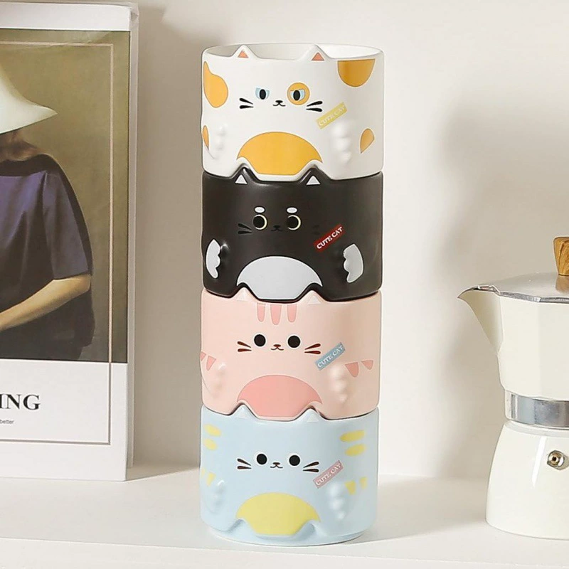 Стеклянная/стакан-купол? Stackable Cat Cartoon Mug Tower, 301–400 ml Cute Birthday Gift, 4 Colors