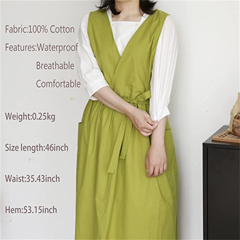 French V-neck apron household kitchen thin 2023 new fashion cotton linen loose breathable blouse dress