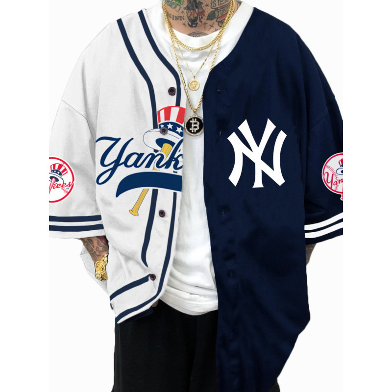 24NFL Baseball Suit Youth Sportswear European and American plus size V-Neck Short Sleeve Jacket Amazon Explosions Yankees Jacket
