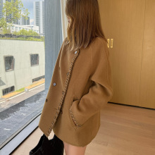 2025宽松型大衣女双面羊绒高级感圆领小香风毛呢冬季短款服装外套