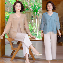 直播代发妈妈装夏装洋气假两件T恤两件套气质中年女装时尚套装女