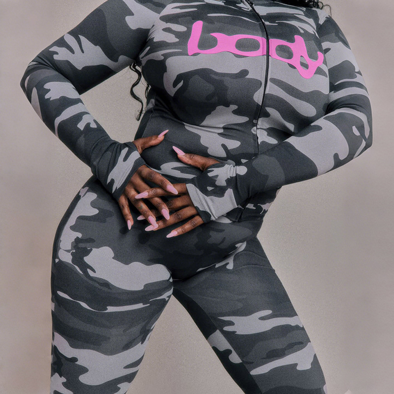 2026 Autumn Women's New Fashion Hooded Top Camouflage Print Sports Slim Fit Long Pants Set_ecoleips.com