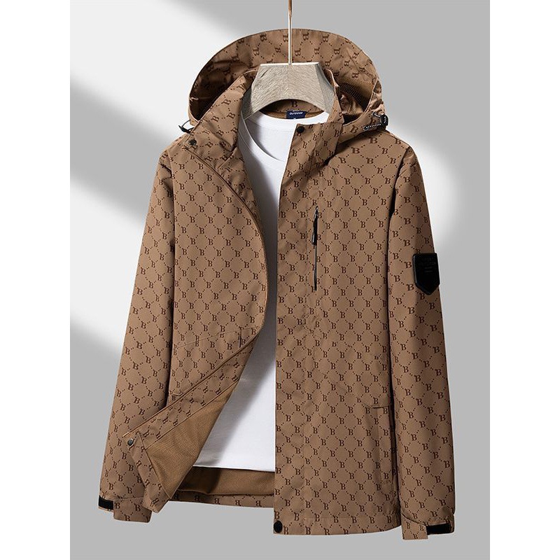 Chaqueta con capuz para hombres de otoño nuevo estilo juvenil coreano impresión completa chaqueta casual suelta impermeable
