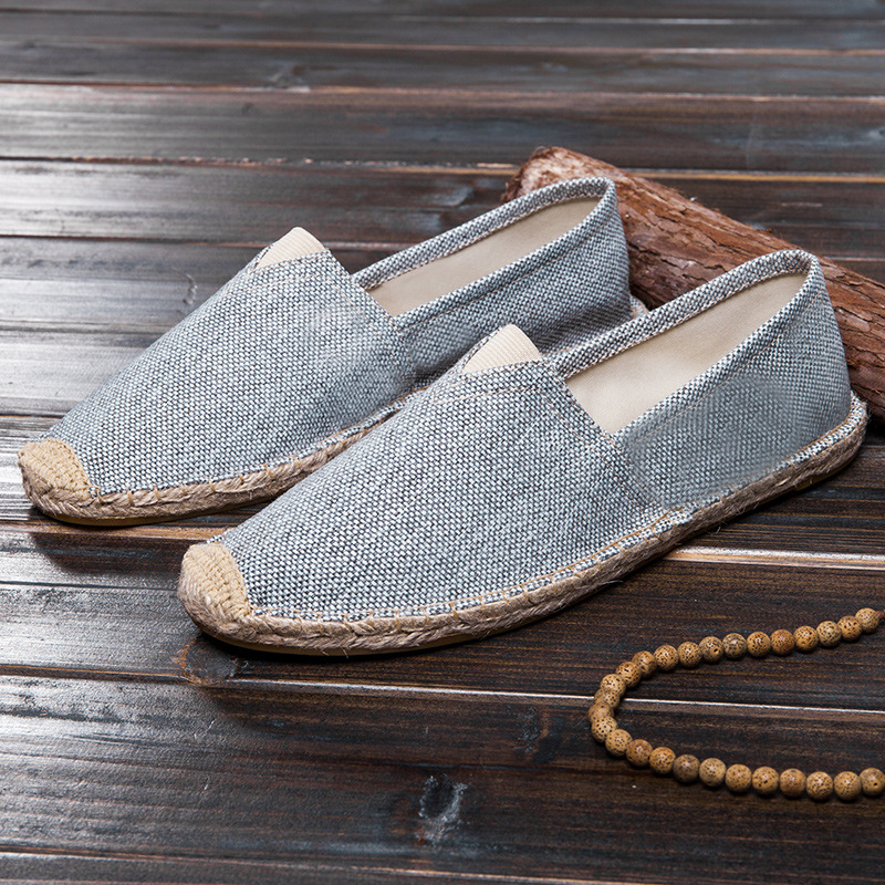 Venta directa de fábrica zapatos de suela de cáñamo de verano zapatos de cuerda de lona de pescador tejido de paja zapatos de lino absorbentes de sudor transpirables perezosos