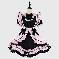 新品 ~ 日系Lolita黒粉メイド服cos甘美少女かわいい猫蝶結びソフト妹セット