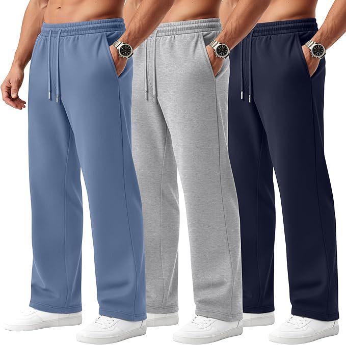 Men's 3-Pack Performance Joggers - Quick-Dry Relaxed Fit Sweatpants With Drawstring Waist (Black/Grey/Navy Combo, S-3xl, Polyester)_voghion.com