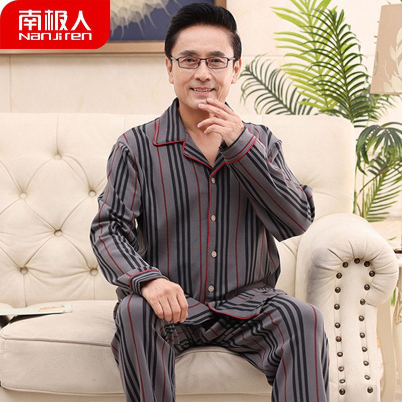 Pijamas de hombre primavera y otoño de mediana edad 100% algodón de manga larga de mediana edad y anciano papá más tamaño traje de homewear