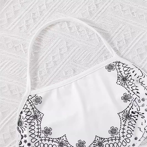 Girls' 2024 Summer Cross-Border European & American-Style Halterneck Sleeveless Irregular Retro Print Flared Pants Two-Piece Set