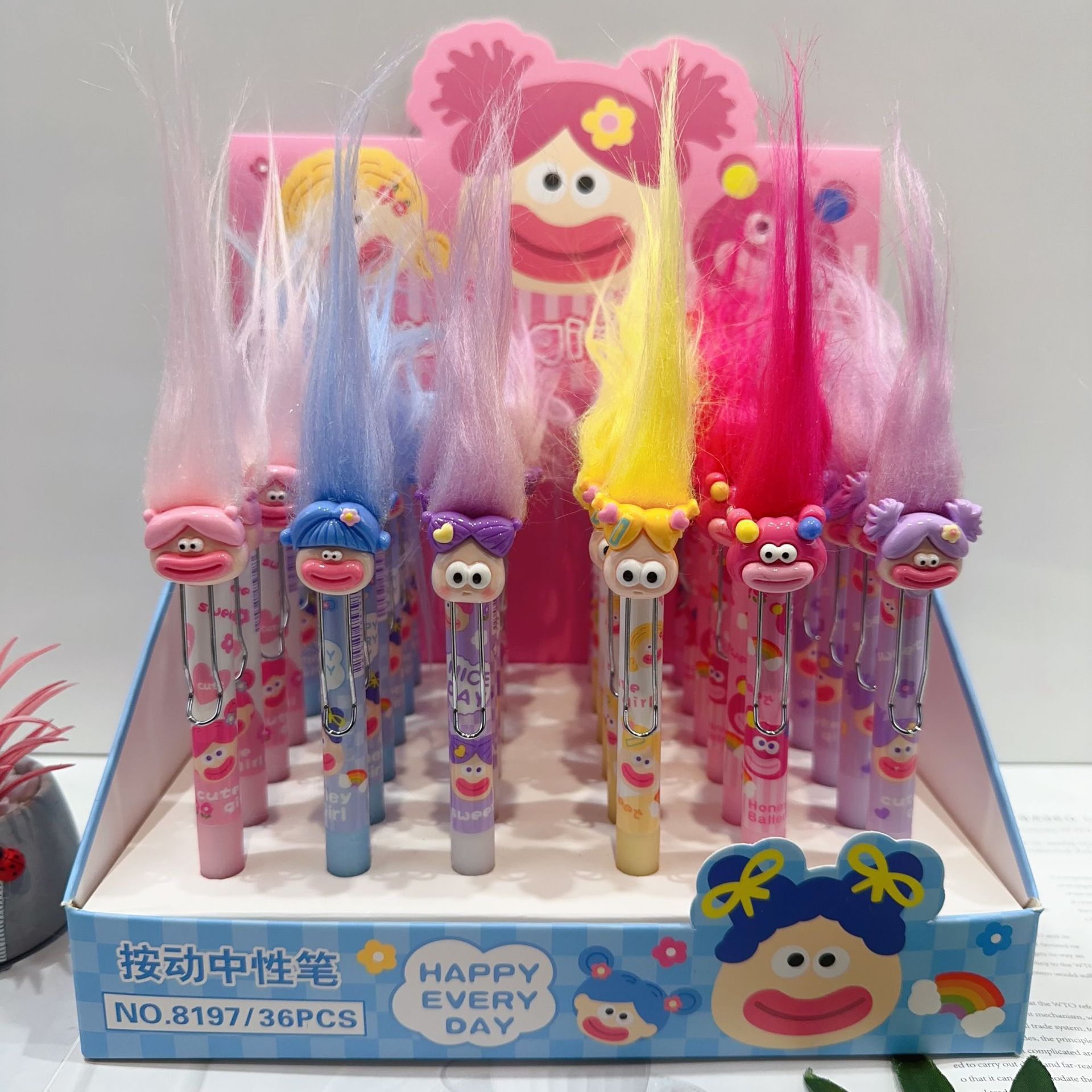 New Internet Celebrity Fried Big Mouth Doll Gel Pen Cute Creative Sticky Hair Sign Pen Funny Ugly Baby Push Pen