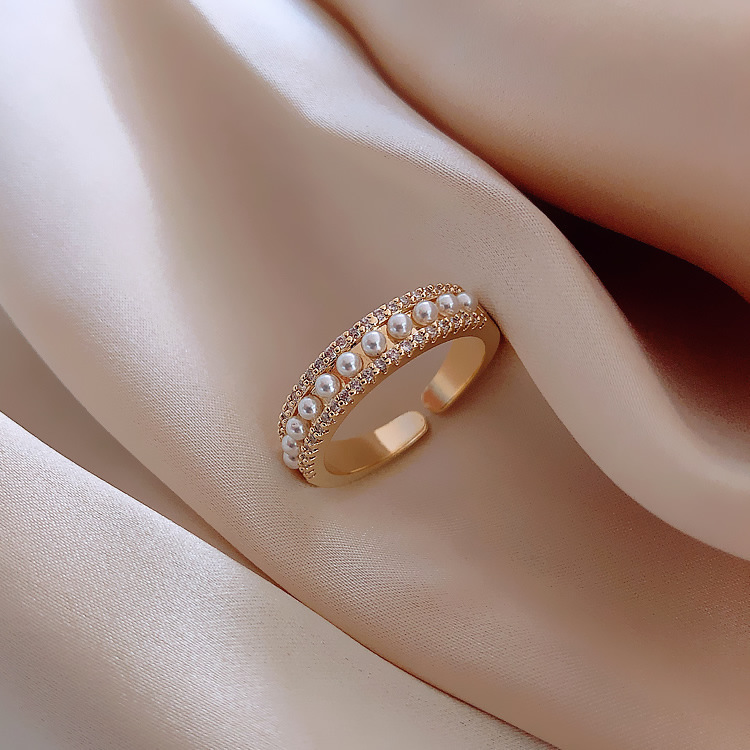 Light luxury copper-plated zircon ring, feminine and high-end, open adjustable super flash ring, simple popular ins style