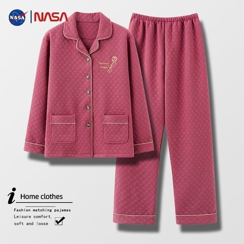 100% pijamas de algodón de las mujeres de otoño e invierno cardigan engrosado acolchado de manga larga sándwich de aire de Algodón de Primavera y Otoño desgaste del hogar