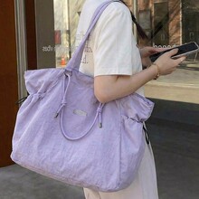 清冷氛围感软fufu抽绳褶皱设计托特包女学生日常通勤轻便斜挎包
