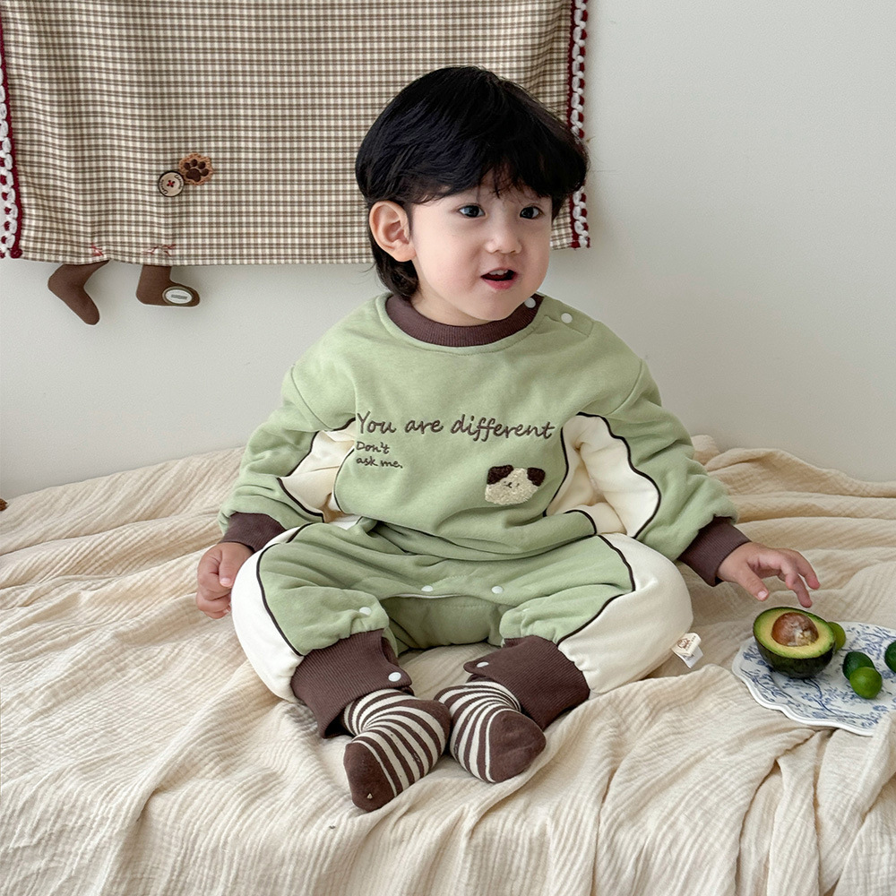 Ropa para niños coreanos, ropa para bebés, otoño e invierno, una pieza, estilo occidental, lindo, mameluco acolchado para bebés