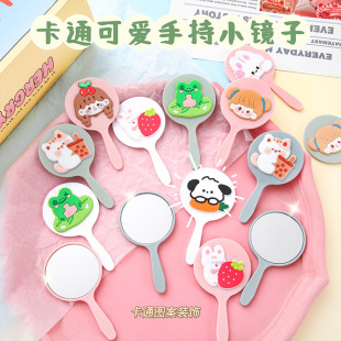 Cute cartoon mini mirror children with round handle mirror girl portable single -sided makeup mirror wholesale