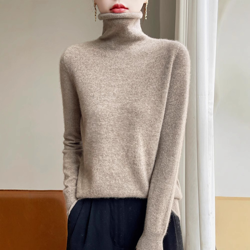 First-Line Garment Seamless Autumn and Winter Basic Roll-Edge Knitted Top Slim-Fit Turtleneck Sweater Piled Collar Base Shirt