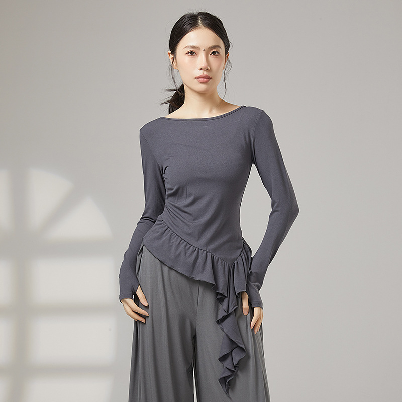 Winter Classical Dance Long-Sleeved Lotus Leaf Hem Chinese Dance Practice Clothes Body Basic Training Dance Clothes Set