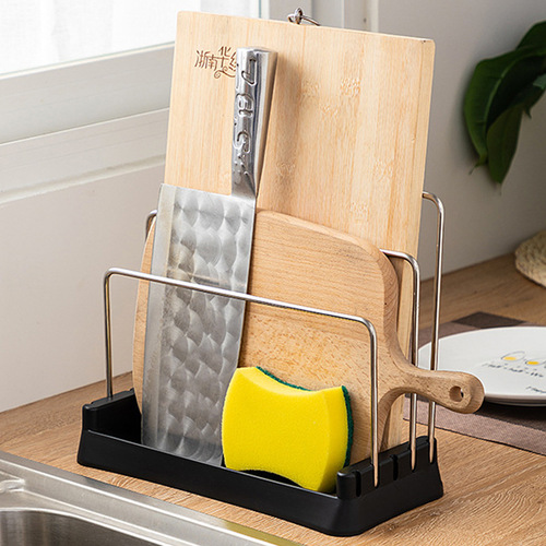 Kitchen adjustable storage rack, chopping board rack, knife holder, integrated rag sponge wiper, storage rack for cutting boards