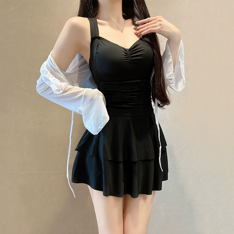 Monokini платье для плавания, Женщины, облегающая слойная юбка, цвета белый/серый синий/чёрный, размеры S–3XL
