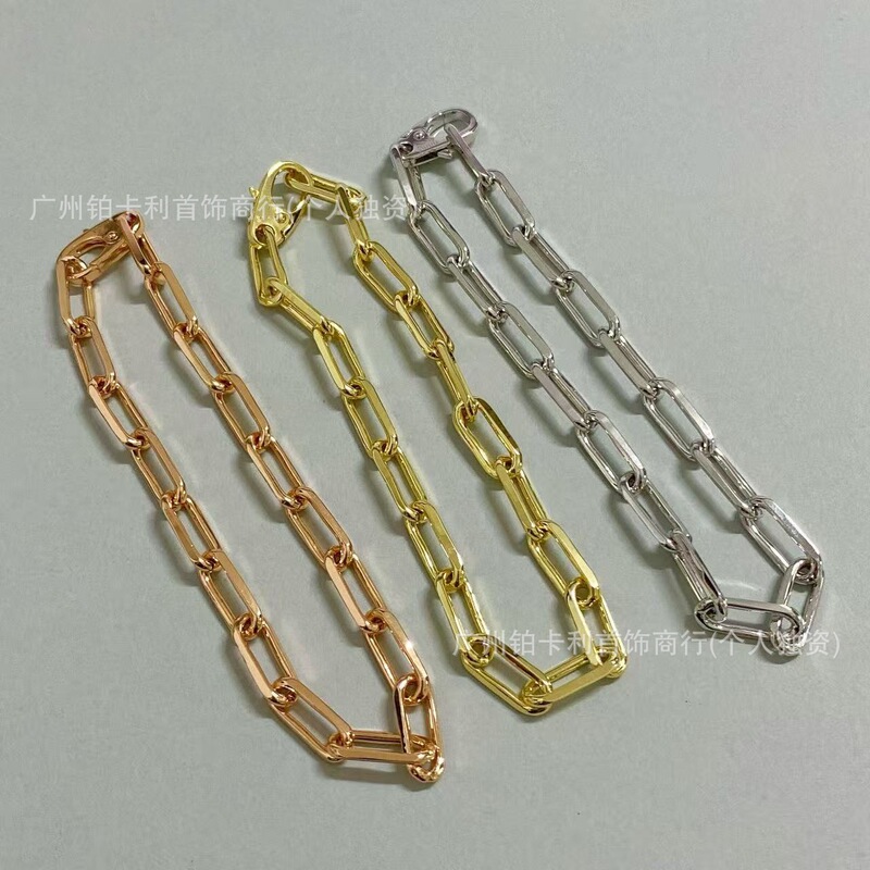 925 sterling silver high-end C-brand Sparta bracelet, plated with 18K gold, rectangular chain link clasp chain, bamboo link chain, hand accessory