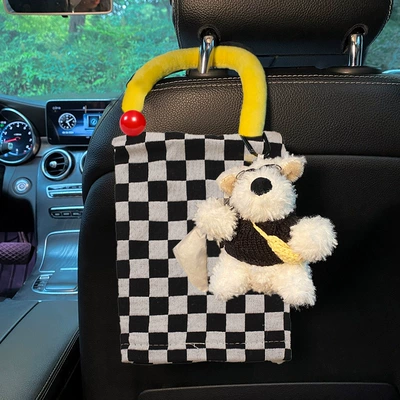 Box 2024 New Tissue Bag – Car tissue box/set - grass-dog-tissue-bag-black-and-white-checkered