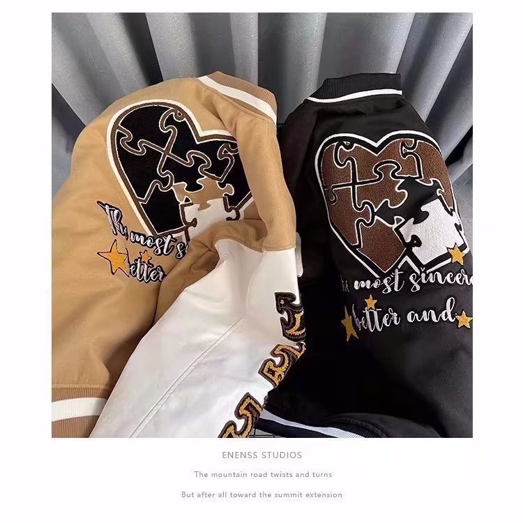 American vintage letter embroidered baseball for men's spring trendy loose and versatile couple jacket_voghion.com