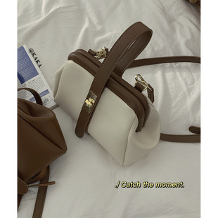 Contrast Color Handbag Bag Women's 2022 New Fashion Retro Clamp Bag High-end Texture Western Style All-match Crossbody Bag