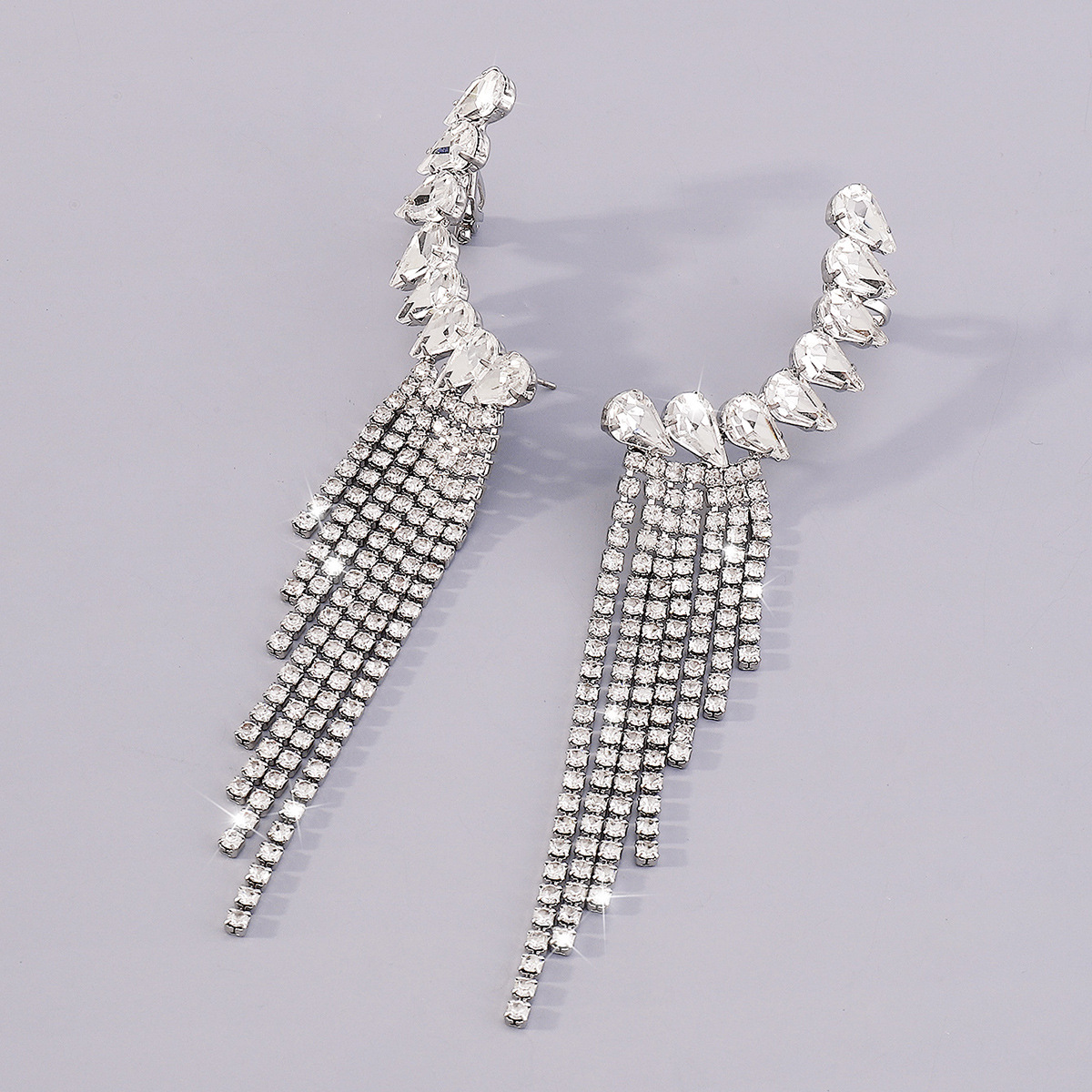 20g Weight Rhinestones Inlay Material Earrings Classification Alloy Material Geometric Pattern Women'S Gender Fashion Style Gold, Silver Color Fashion Geometric Alloy Rhinestones Drop Earrings 11