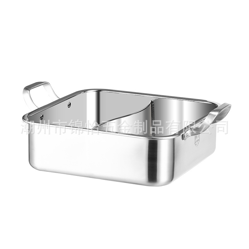 Cuadrado mandarín pato olla 304 de acero inoxidable olla caliente olla de sopa de gran capacidad olla de carne separada de dos sabores suministro directo de fábrica