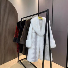 欧貂绒皮毛一体外套女中长款仿水貂毛狐狸毛领皮草大衣女撞色设计