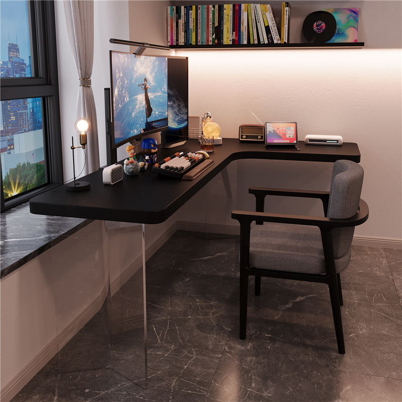 Acrylic Corner Desk Household Black Solid Wood Computer Desk L-shaped Corner Desk Student Bedroom Writing Desk