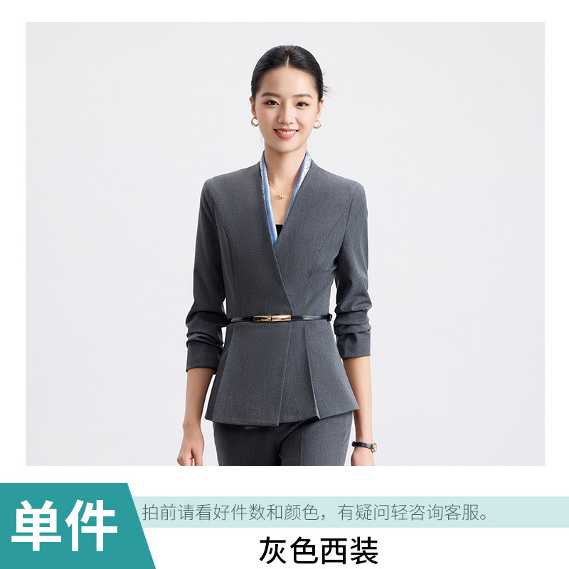 灰色西装套装女秋季职业气质酒店前台工装珠宝店售楼部工作服高端|undefined