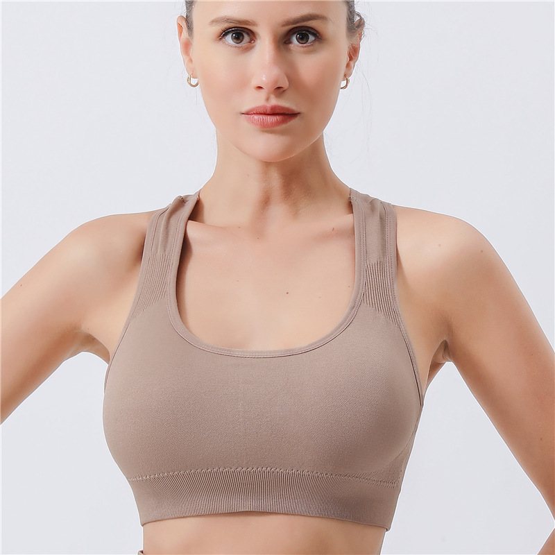 Cross-border yoga movement cluster braless seamless high elasticity shockproof strap with chest pad beautiful back fitness top