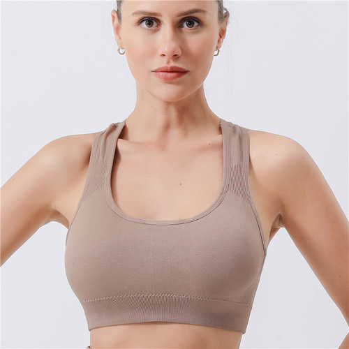 Cross-border yoga movement cluster braless seamless high elasticity shockproof strap with chest pad beautiful back fitness top