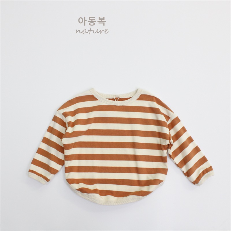 Otoño Suéter para niños Camiseta suelta de manga larga de estilo coreano Cuello redondo a rayas Top de ropa suelta para hombres y mujeres se puede usar afuera