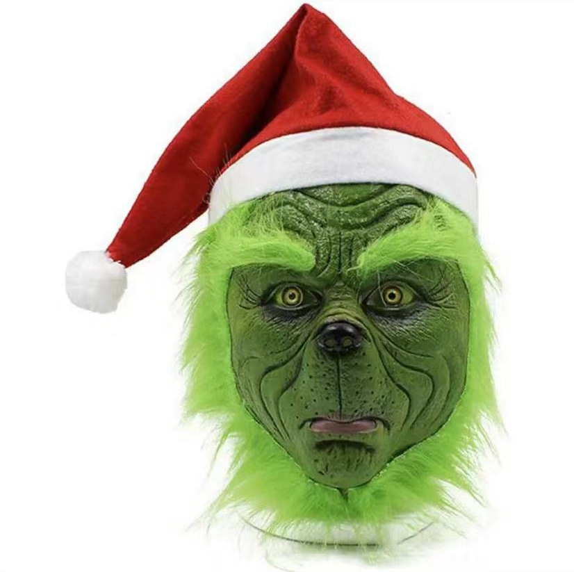 Máscara de Grinch, casco de monstruo de pelo verde, disfraz de monstruo de Navidad, juego de fiesta, máscara de Halloween