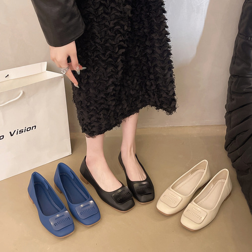 Sheepskin version ~ French genuine leather all-matching flat grandma shoes for women with shallow mouth, square head, one-step commuter Mary Jane single-layer shoes