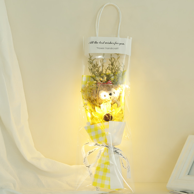 노란색 격자 무늬. 셜리 로즈 + 해바라기 [램프가있는 선물 가방]