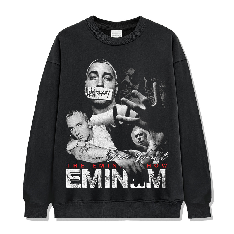 エミネムeminemプリントアメリカンヒップホップストリート長袖半袖レトロ水洗いオールドファッションtシャツ