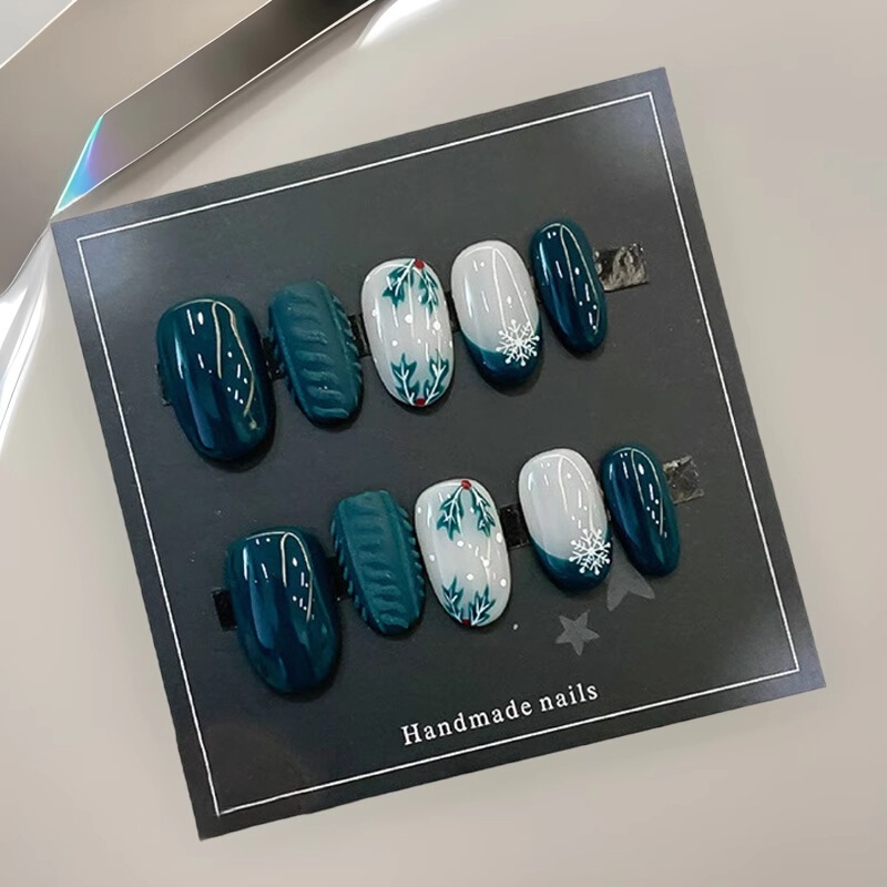 Purely Handmade Wearable Nails, Dark Blue Hand-Painted Snowflakes, Handmade Whitening, High-End Wearable Manicure, Removable Nails