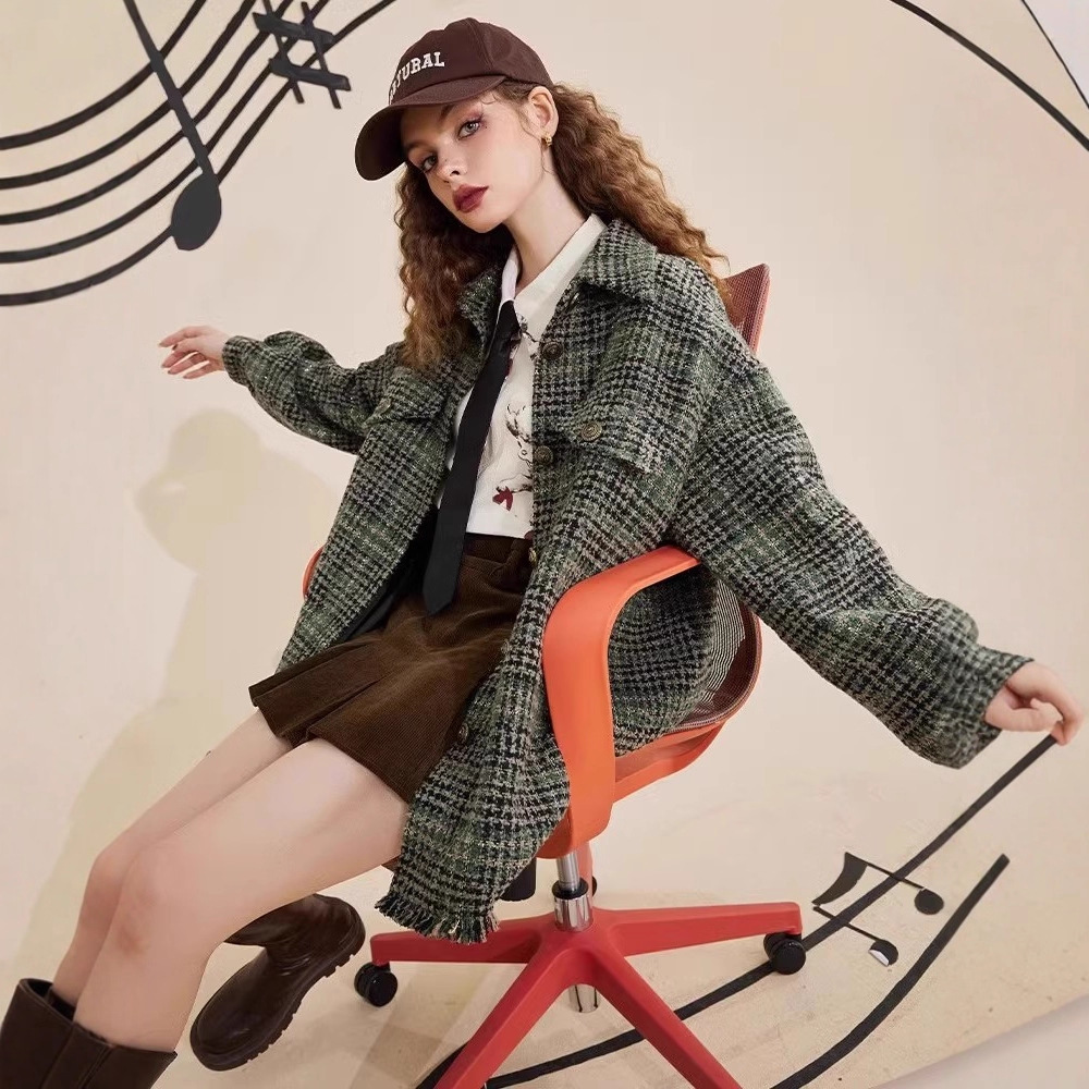 Fairy's Pocket Tweed Style Woolen Jacket Women's 2025 Autumn and Winter New Mid-Length Tweed Jacket for Small People