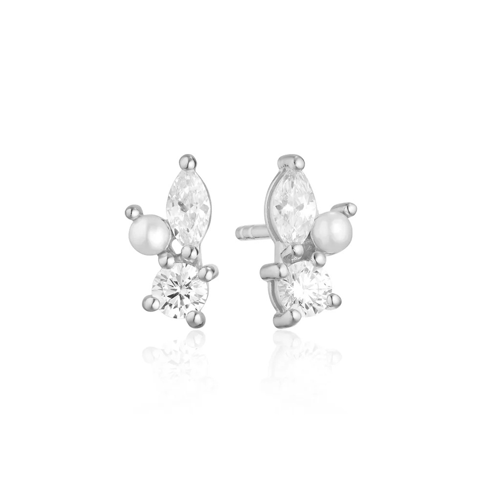 2g Weight Pearl, Zircon Inlay Material Ear Studs Classification 1 Pair Quantity Daily Occasion 925 Sterling Silver Material Geometric Pattern Women's Gender Plating, Inlay Design Simple Style Style 1 Pair 925 Sterling Silver Pearl Zircon Geometric Ear Studs 36