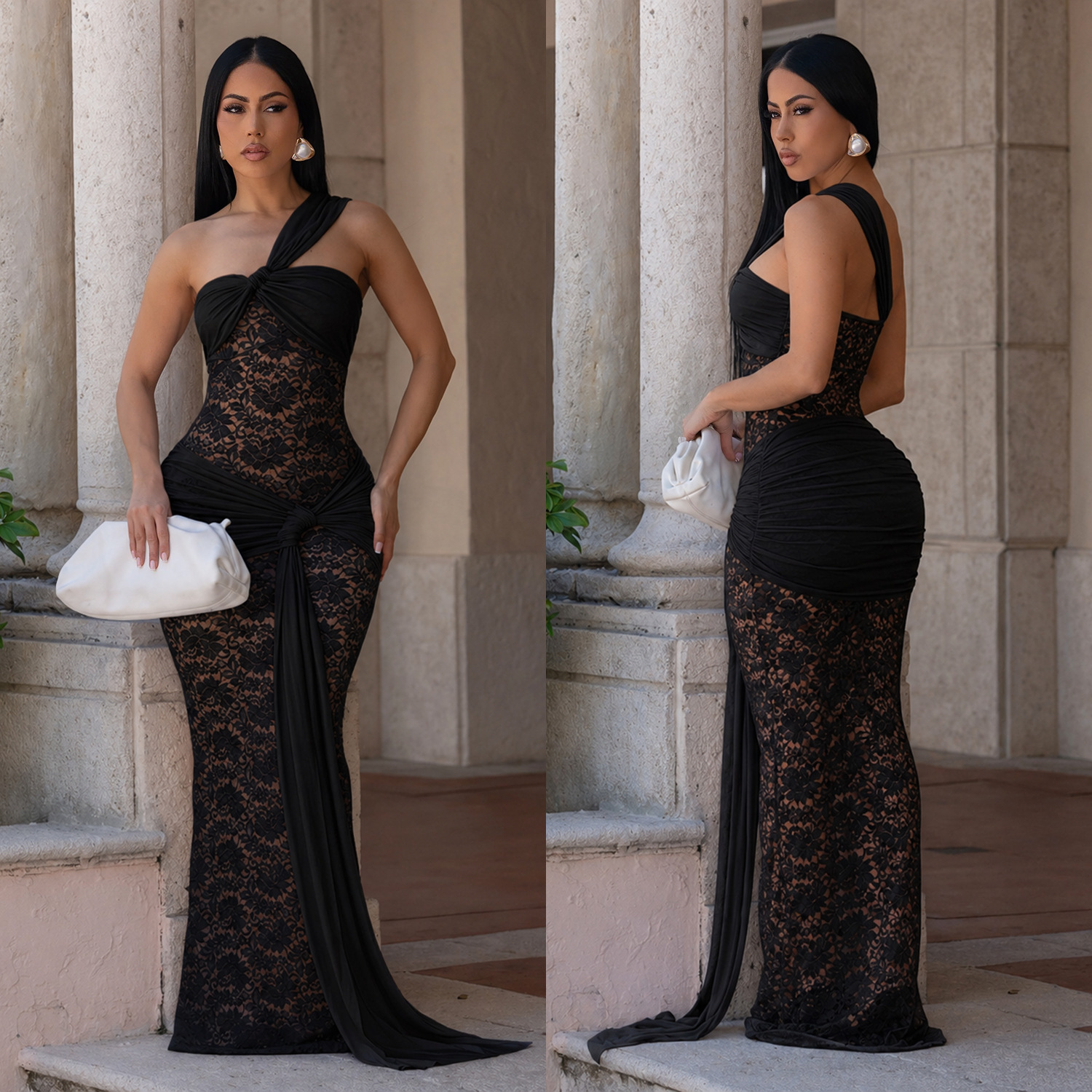Sexy bodycon jurk van kant met eén schouder voor dames_voghion.com